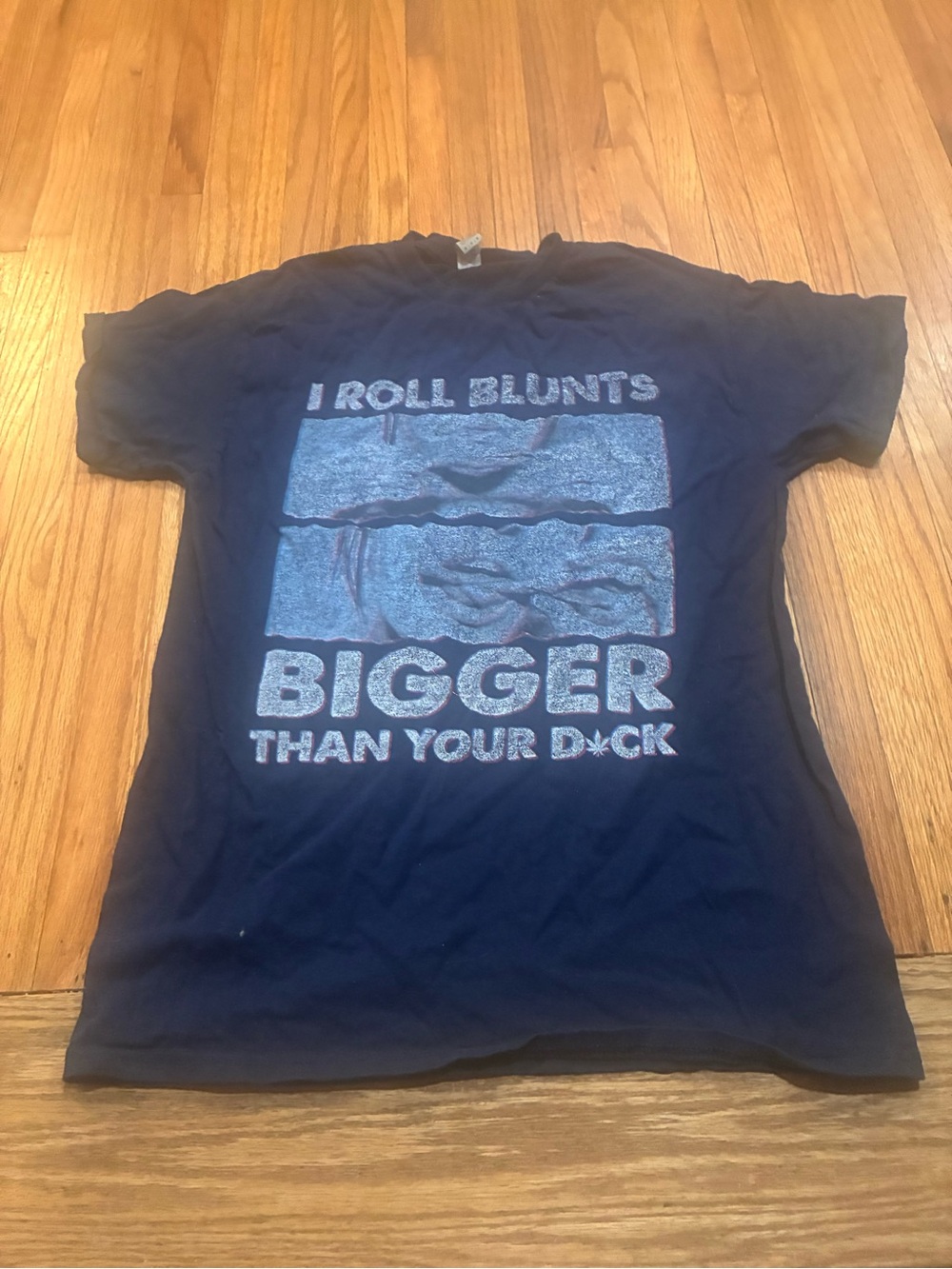 Navy Blue medium Graphic Tee with Metallic Silver Print - I Roll Blunts